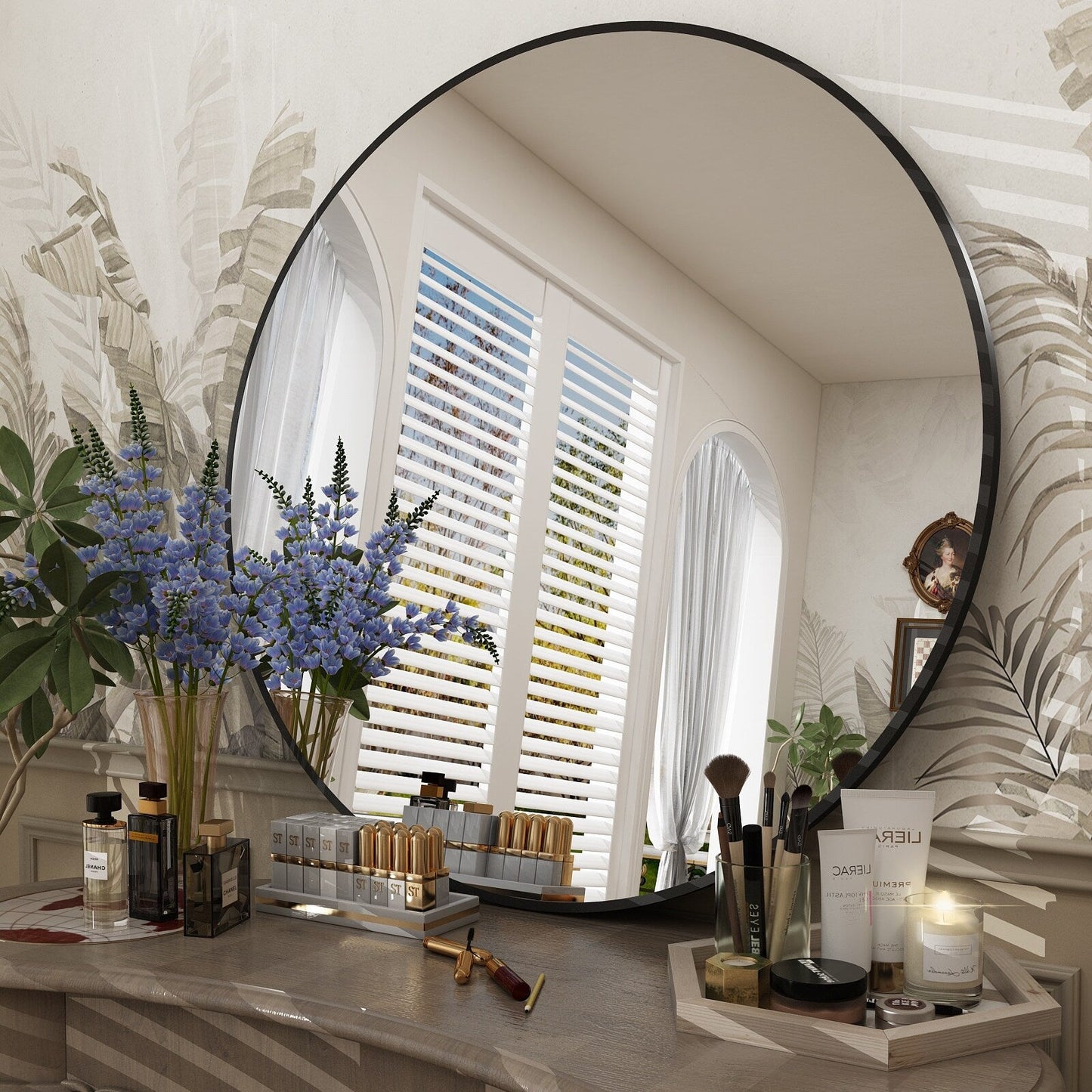 Round Black Frame Wall Bathroom Vanity Mirror