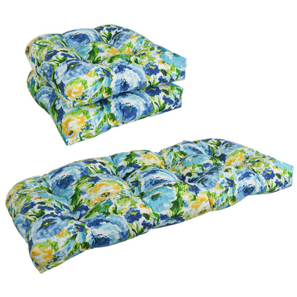 Rounded Back Tufted Indoor/Outdoor Settee Cushion Set (Set of 3) - 19 x 19