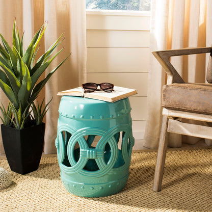 SAFAVIEH Paradise Sarlota Double Coin Blue-Green Ceramic Decorative Garden Stool