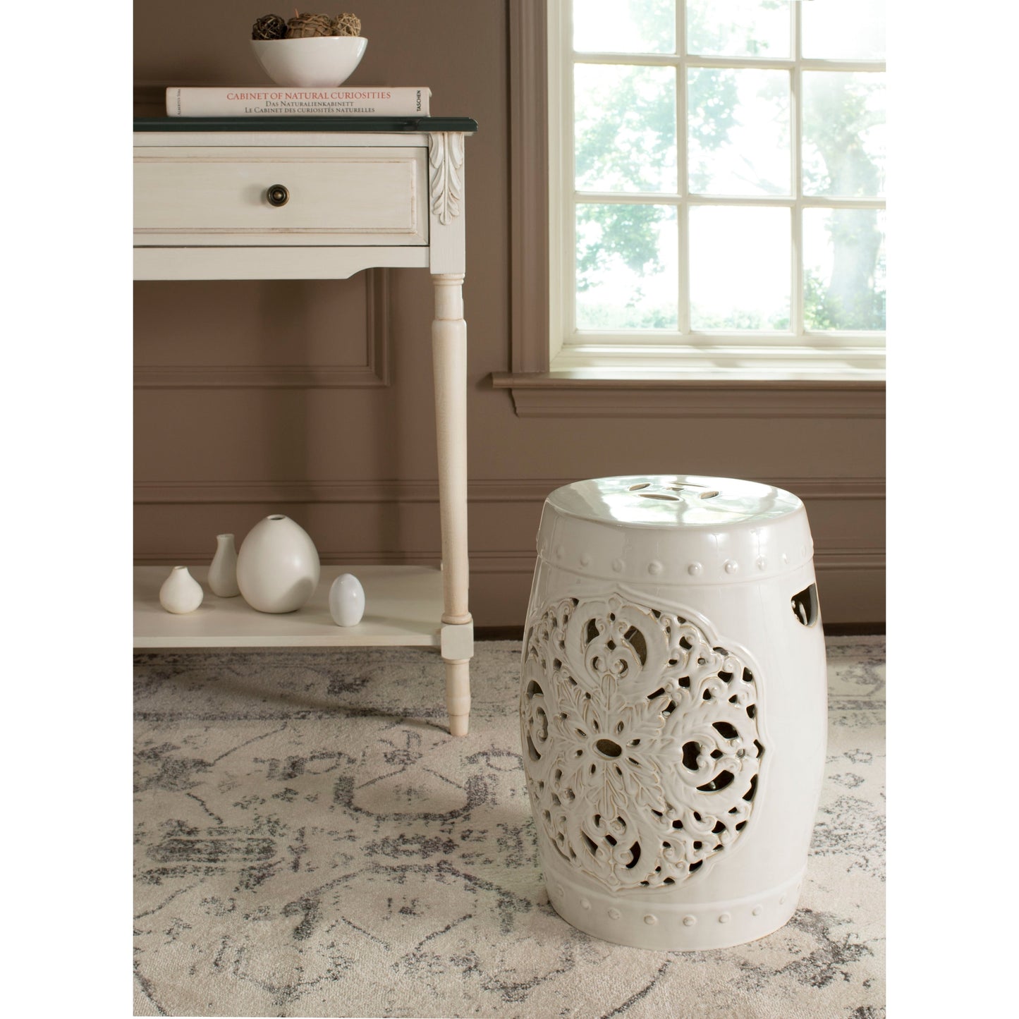 SAFAVIEH Sharareh Antique White Ceramic Decorative Garden Stool