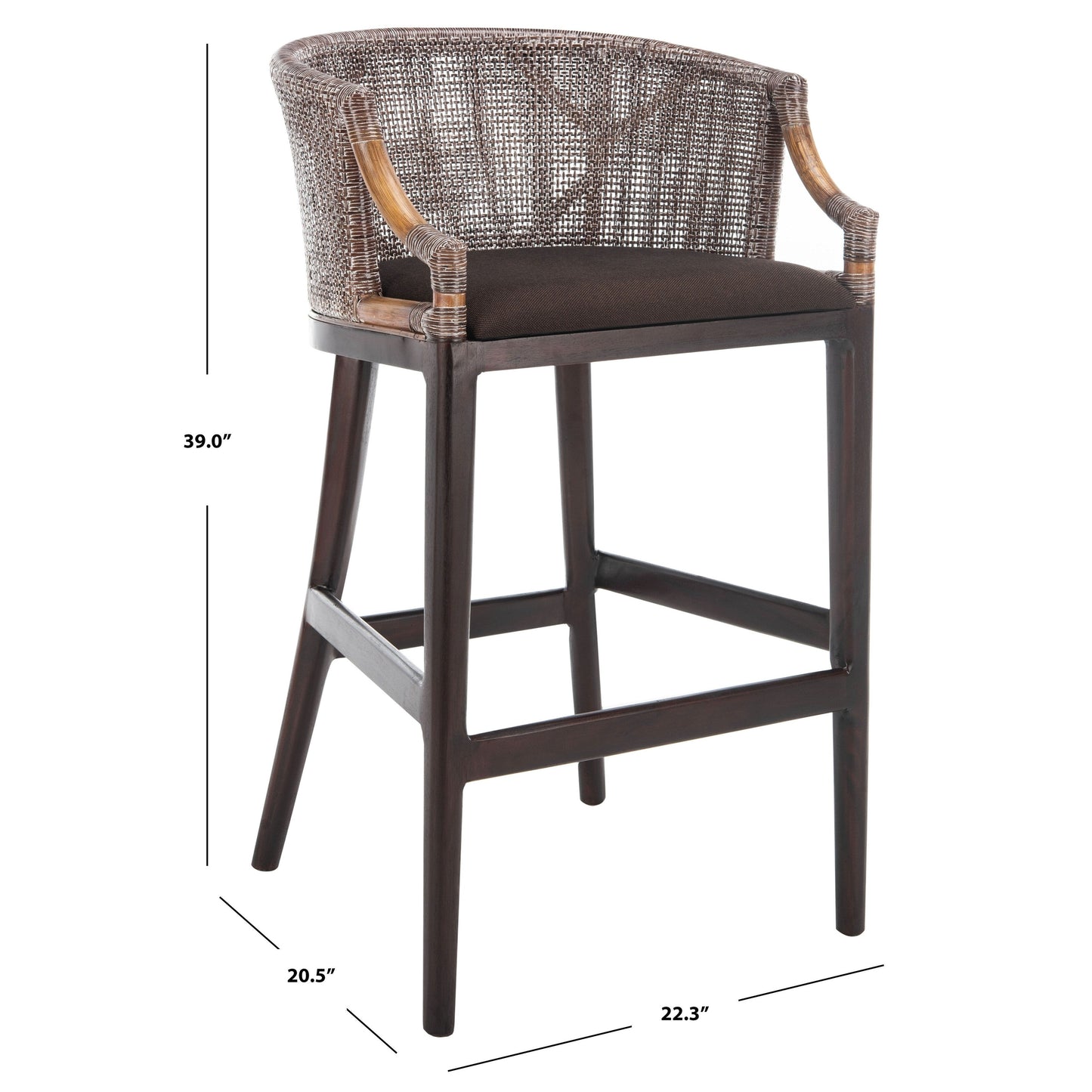 Tabouret de bar en rotin SAFAVIEH Virona de 76 cm (22,3 po l x 20,5 po l x 39 po H)