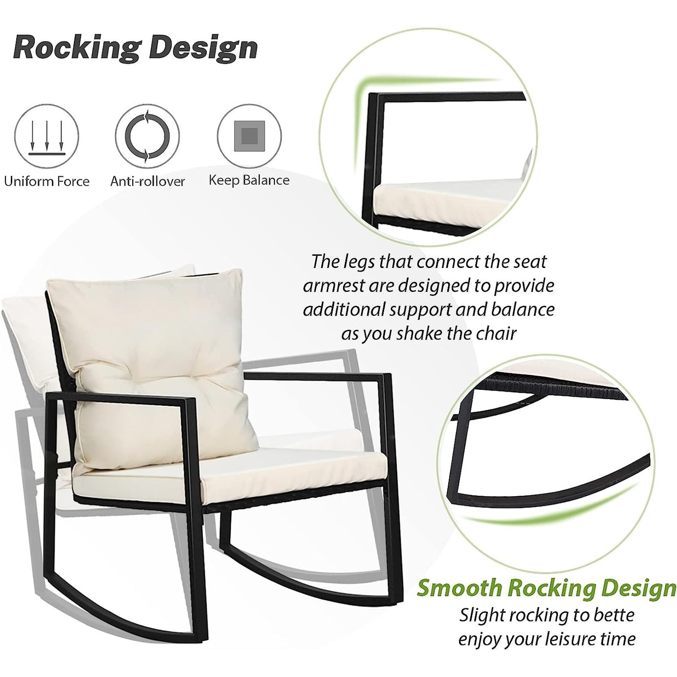 Ensemble bistrot à bascule d'extérieur en métal noir SUNCROWN 3 pièces