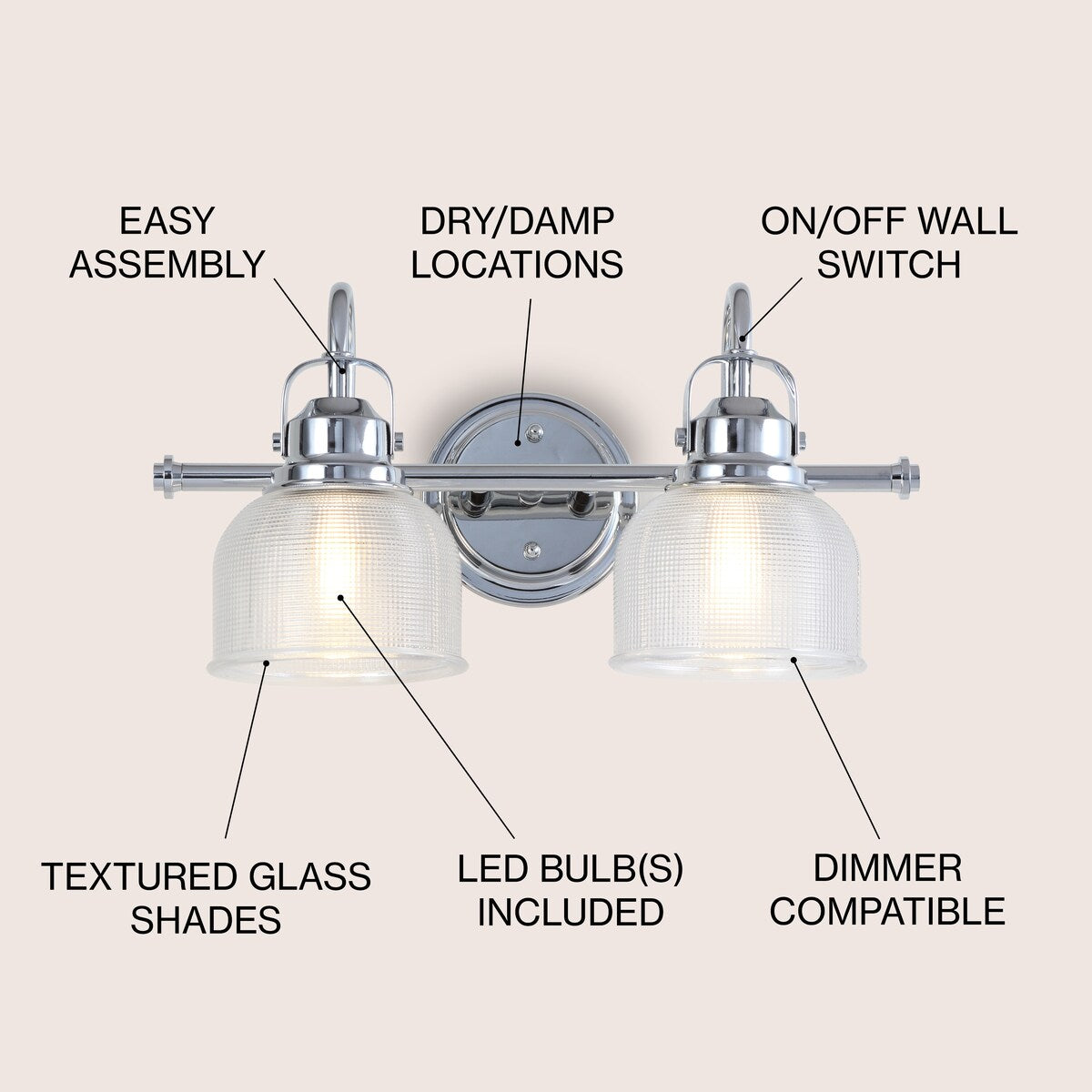 Shirley Metal/Glass LED Vanity Light, by JONATHAN Y