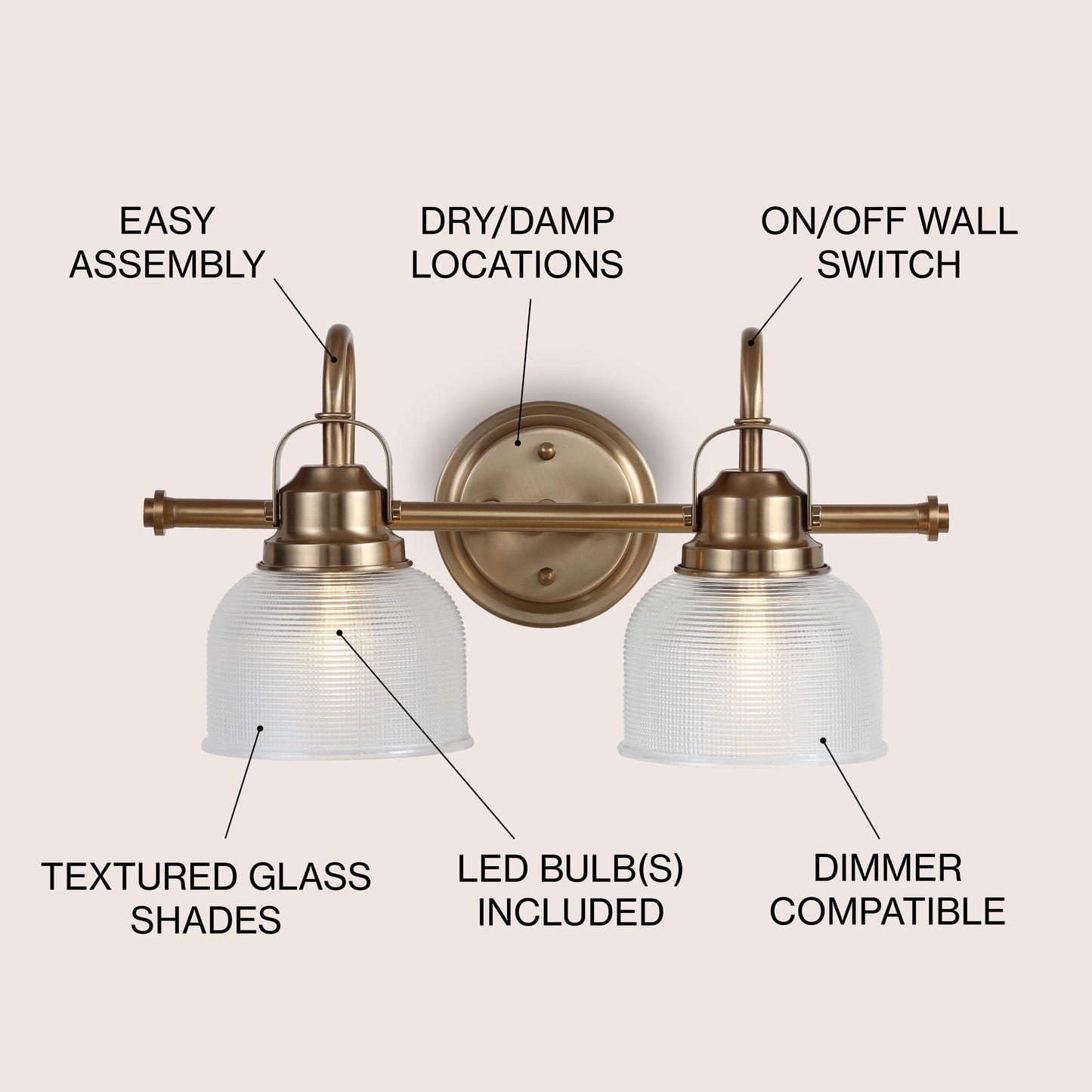 Shirley Metal/Glass LED Vanity Light, by JONATHAN Y