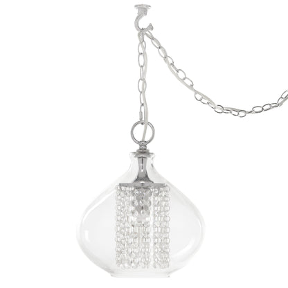 Silver Orchid Wallock Glass and Faceted Crystal Glass Jewels Plug-in and Hardwire Hanging Pendant