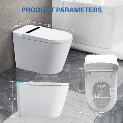 Toilettes intelligentes, bidet monobloc pour salle de bain, toilettes allongées modernes avec eau chaude, double chasse d'eau automatique, fonctionnement par capteur de pied