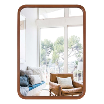 Round Corner Rectangle Farm Wall Mirror with Solid Wood Frame