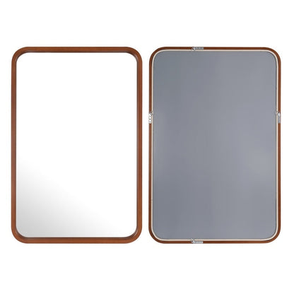 Round Corner Rectangle Farm Wall Mirror with Solid Wood Frame