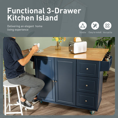 Desserte de cuisine Sophia &amp; William avec abattant et plateau en bois d'hévéa, desserte de cuisine roulante avec grand meuble de rangement