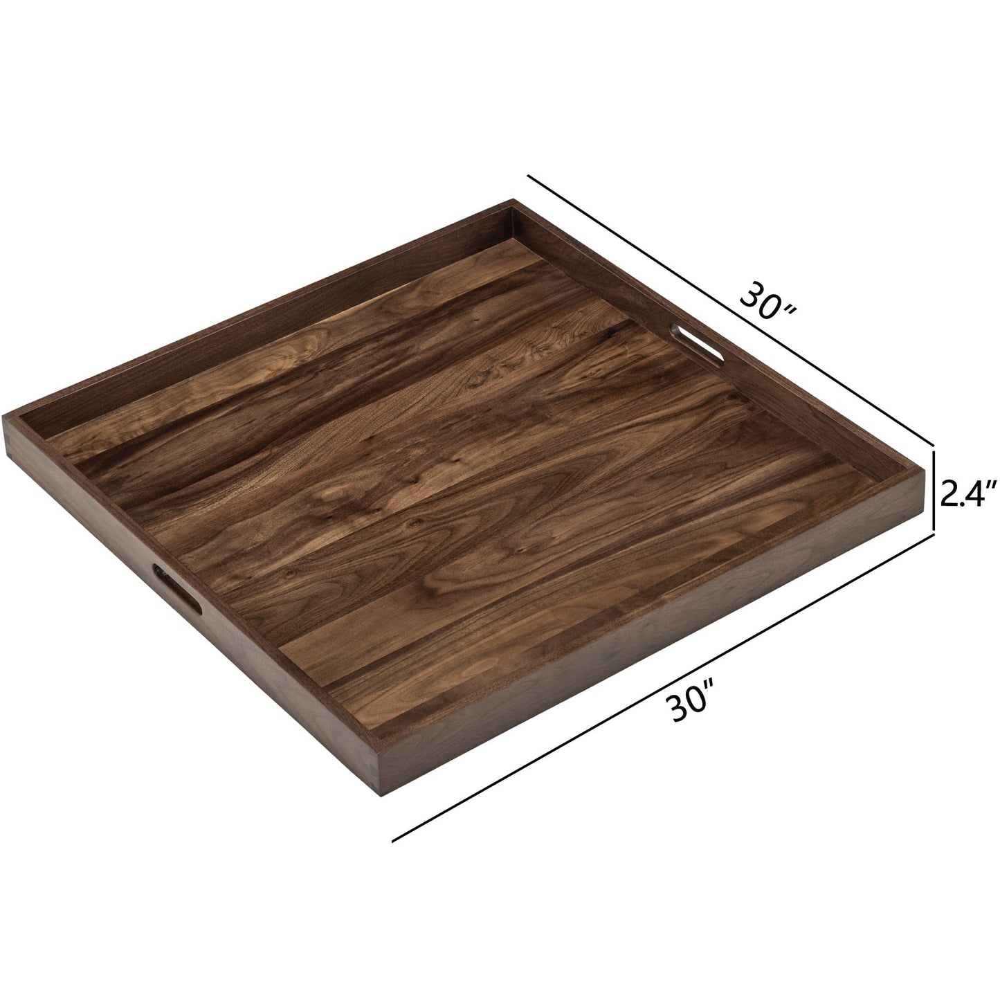 KINWELL Square Black Walnut Wood Serving Tray Ottoman Tray with Handles