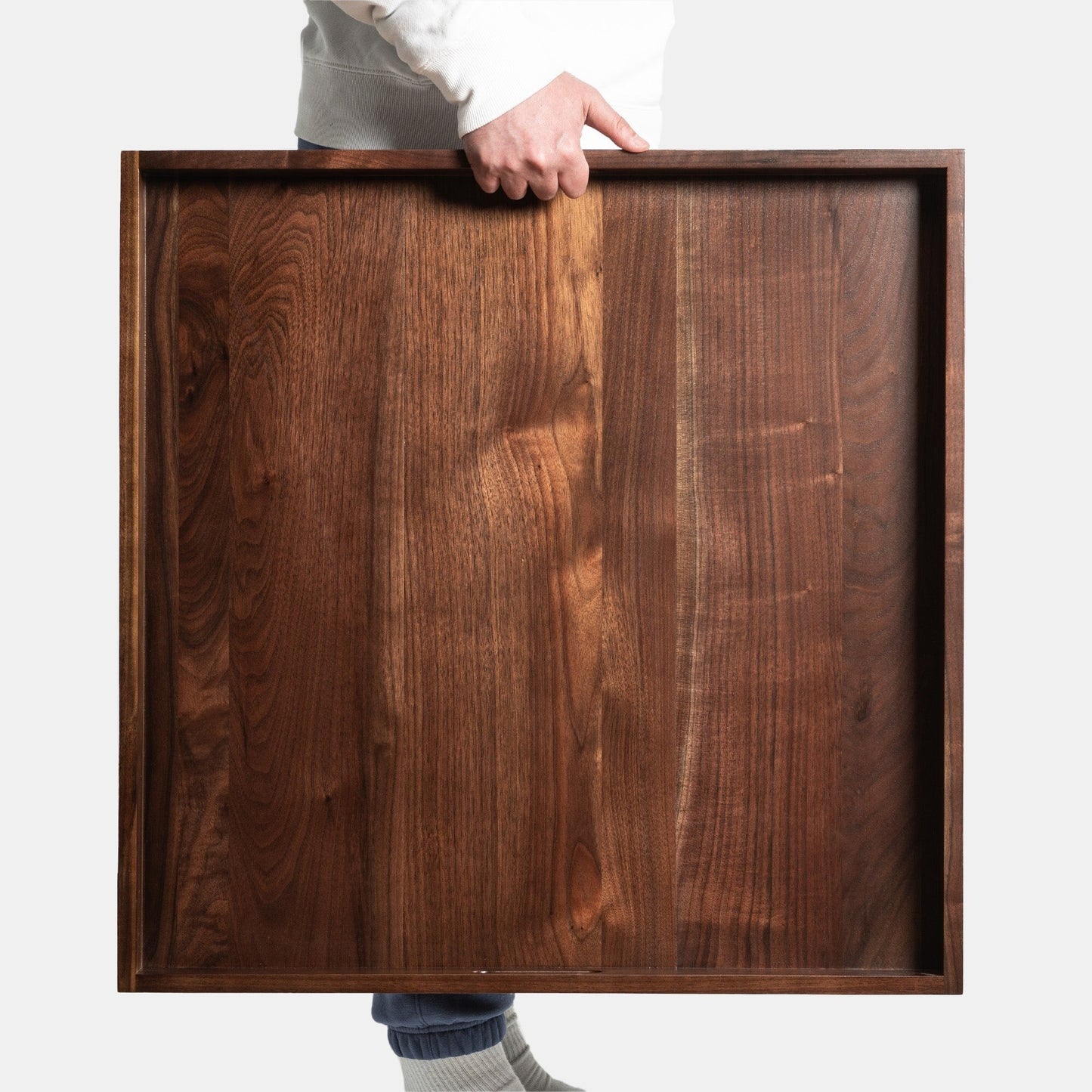 KINWELL Square Black Walnut Wood Serving Tray Ottoman Tray with Handles