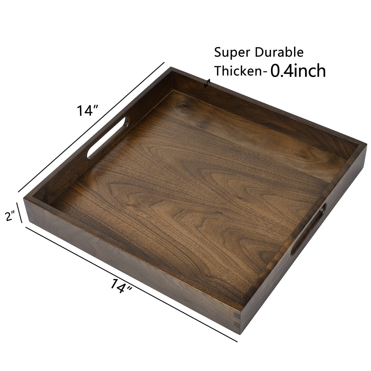 KINWELL Square Black Walnut Wood Serving Tray Ottoman Tray with Handles