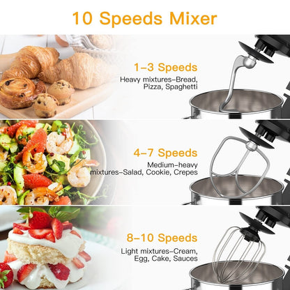Stand Mixer - 7.5QT Capacity, 10-Speed Settings, 660W Motor