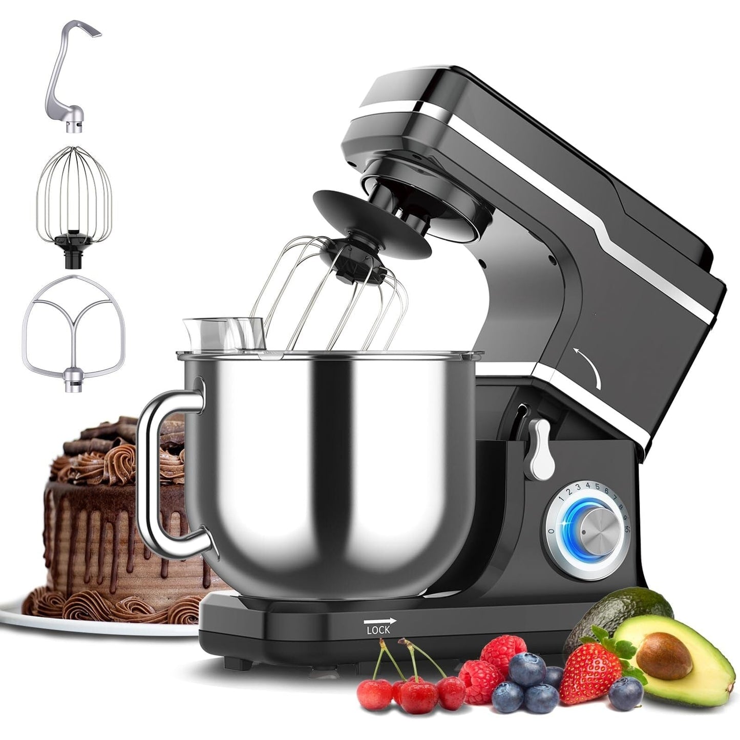 Stand Mixer - 7.5QT Capacity, 10-Speed Settings, 660W Motor