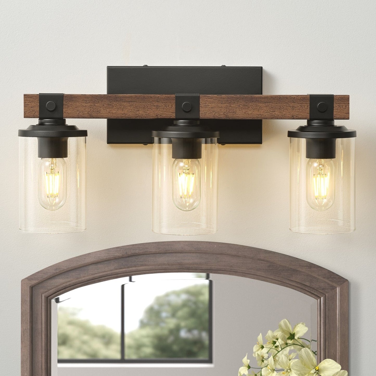 Starsky 2/3/4-Light Modern Farmhouse Dimmable Bathroom Glass Vanity Light with Clear Cylinder Shade