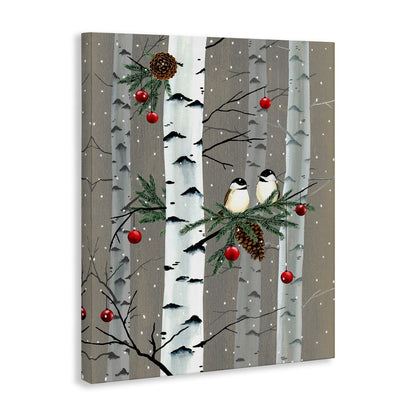Stupell Birds and Holiday Ornaments Birch Tree Forest Canvas Wall Art