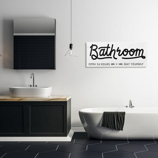 Stupell Seat Yourself Bathroom Sign Minimal Black White Canvas Wall Art