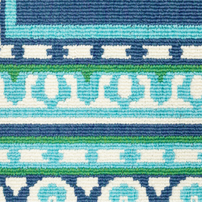 Style Haven Martinque Green Bordered Navy Indoor/ Outdoor Area Rug~