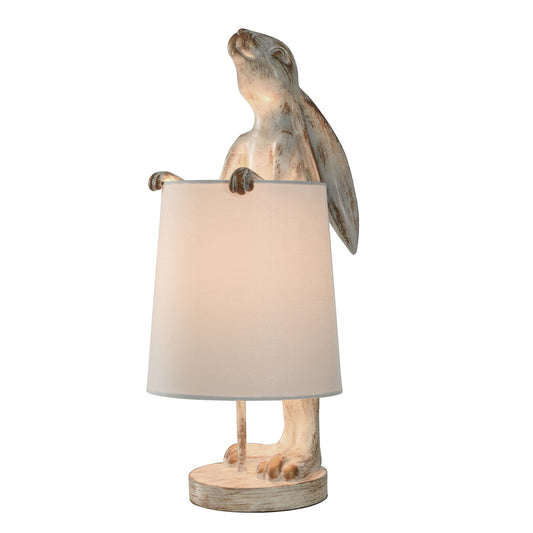 Lampe de bureau StyleCraft Malta en cuivre blanc délavé, motif lapin