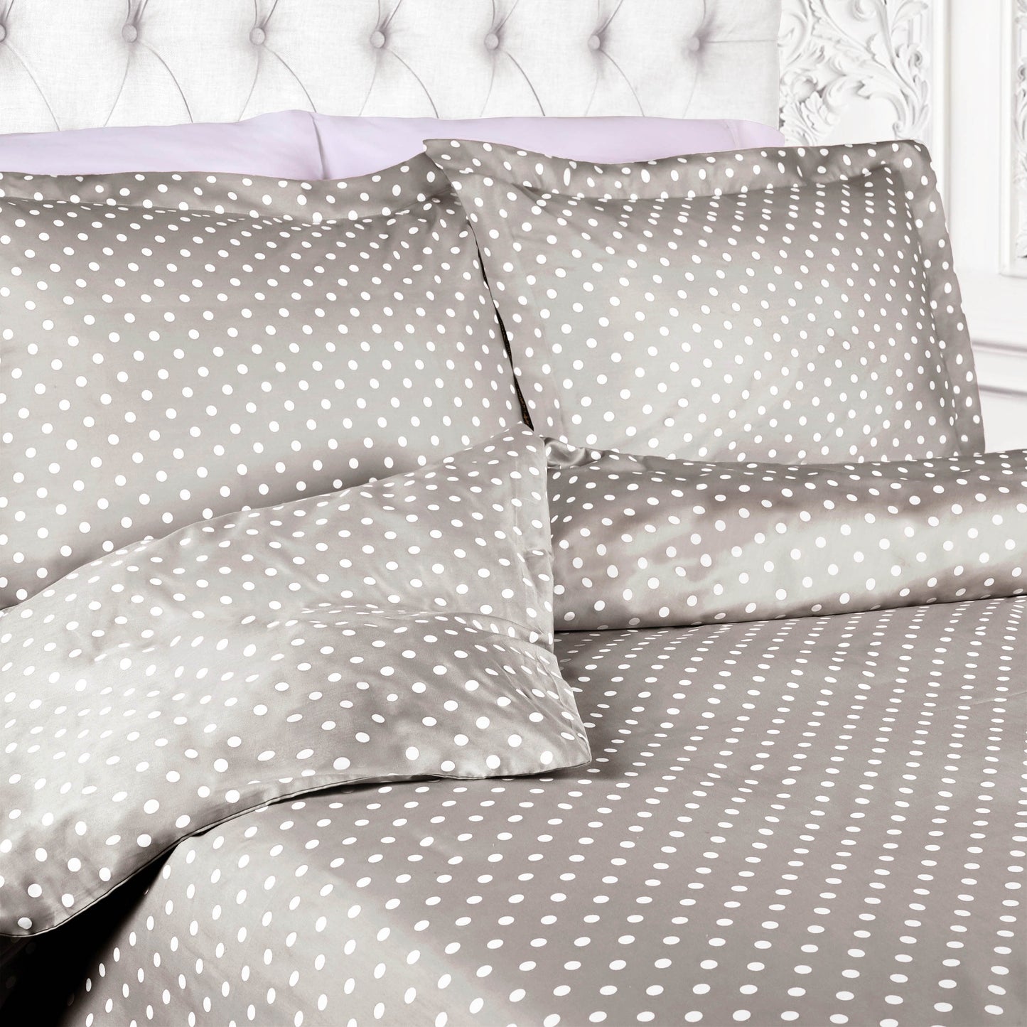 Superior Thread Count 600TC Polka Dot Cotton Blend Duvet Cover Set