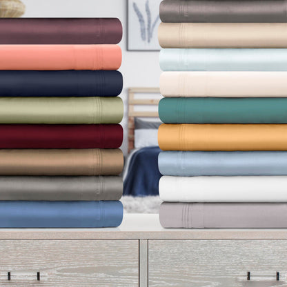 Parure de draps en coton égyptien de qualité supérieure 1000 fils au pouce carré, à poches profondes et à motif uni