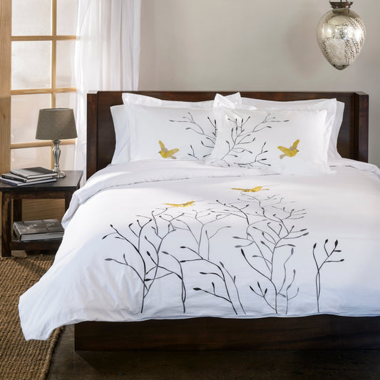 Superior Swallow 3-piece Embroidered Cotton Duvet Cover Set