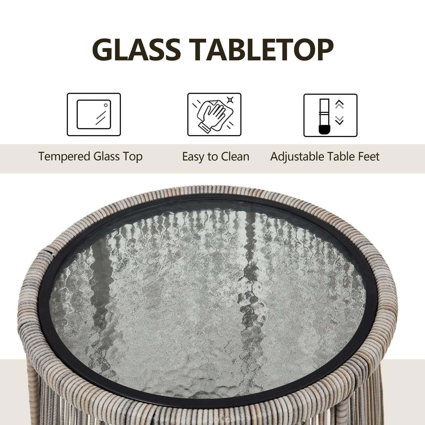 Ensemble de bistrot d'extérieur 3 pièces en osier, mobilier de jardin en rotin toutes saisons, chaises de patio avec coussins