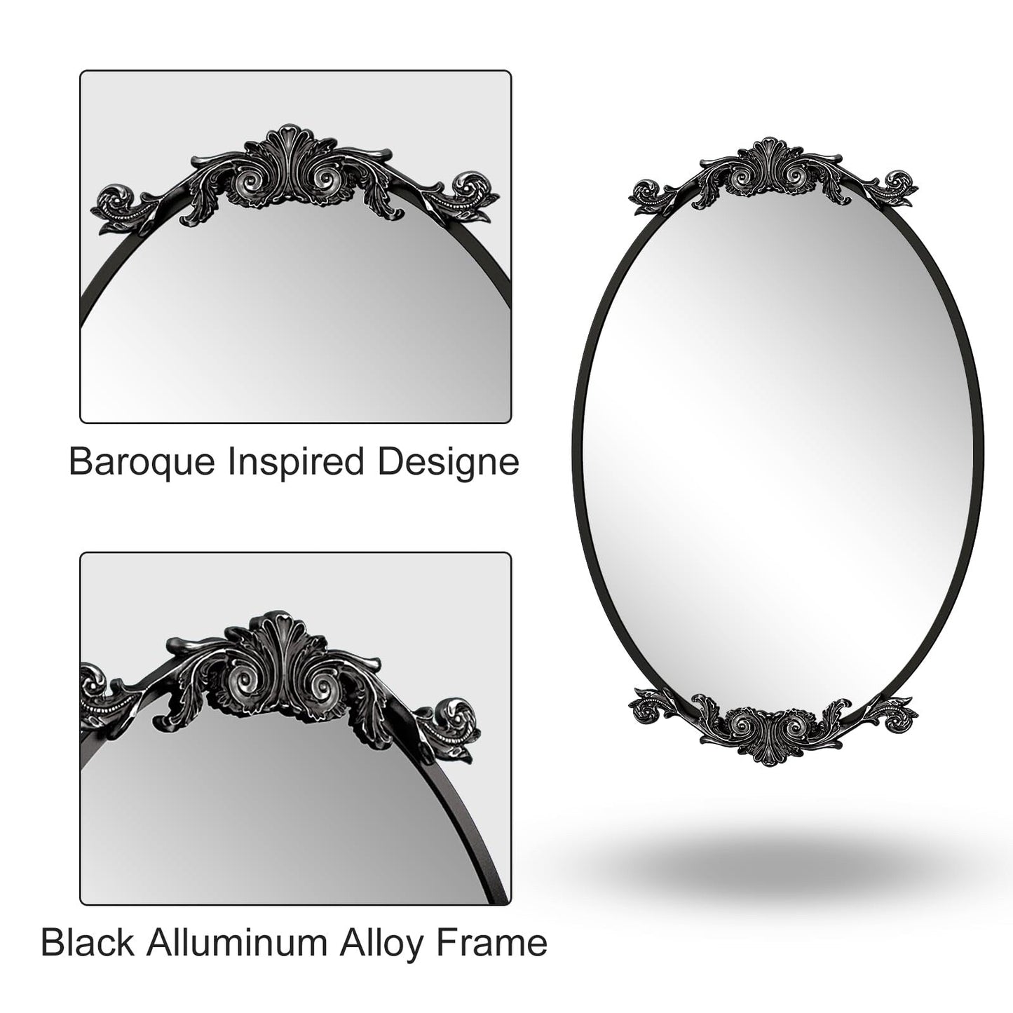 Oval Vintage Ornate Baroque Wall Mirror