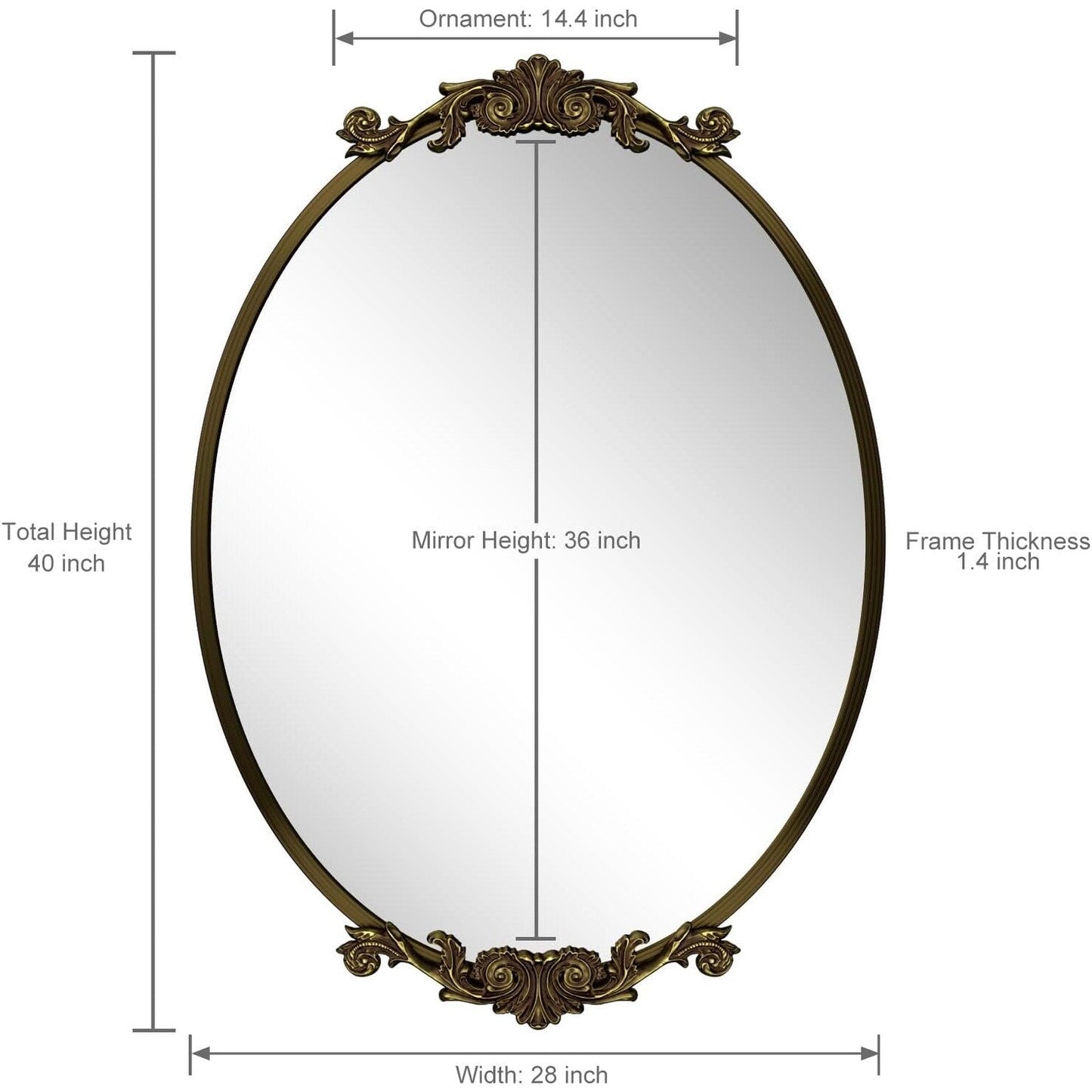 Oval Vintage Ornate Baroque Wall Mirror