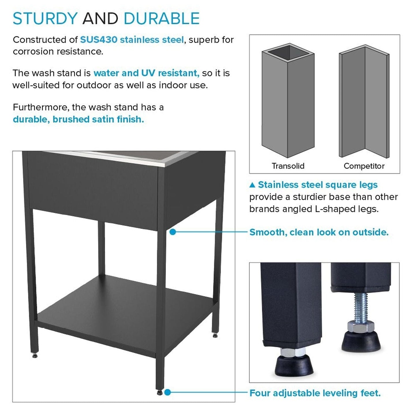 Évier de buanderie et lavabo en acier inoxydable Transolid EWS-2422S de 24 po de largeur x 22 po de profondeur x 35 po de hauteur - 24 po x 22 po