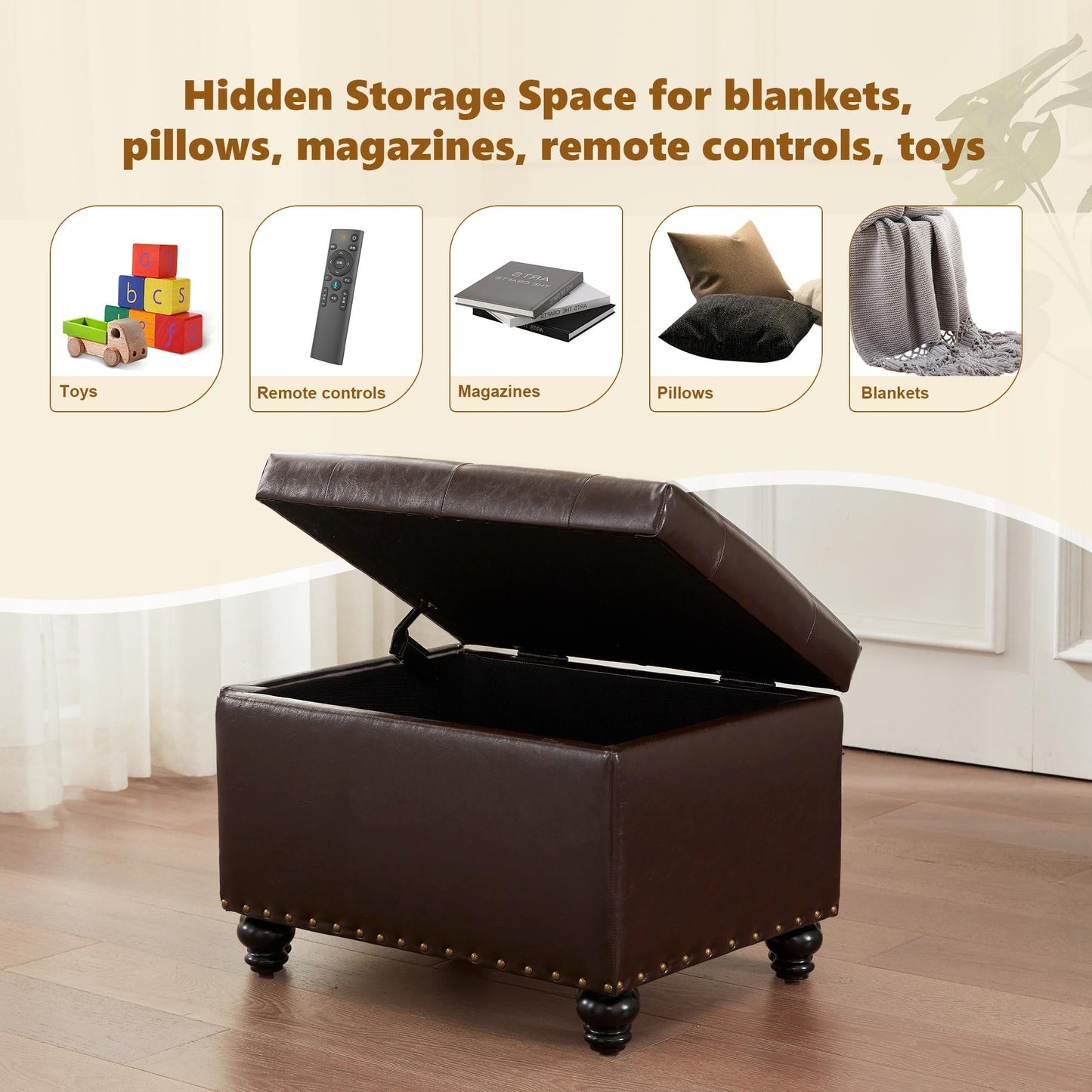 Tufted Storage Ottoman Bench, Rectangular Footstool