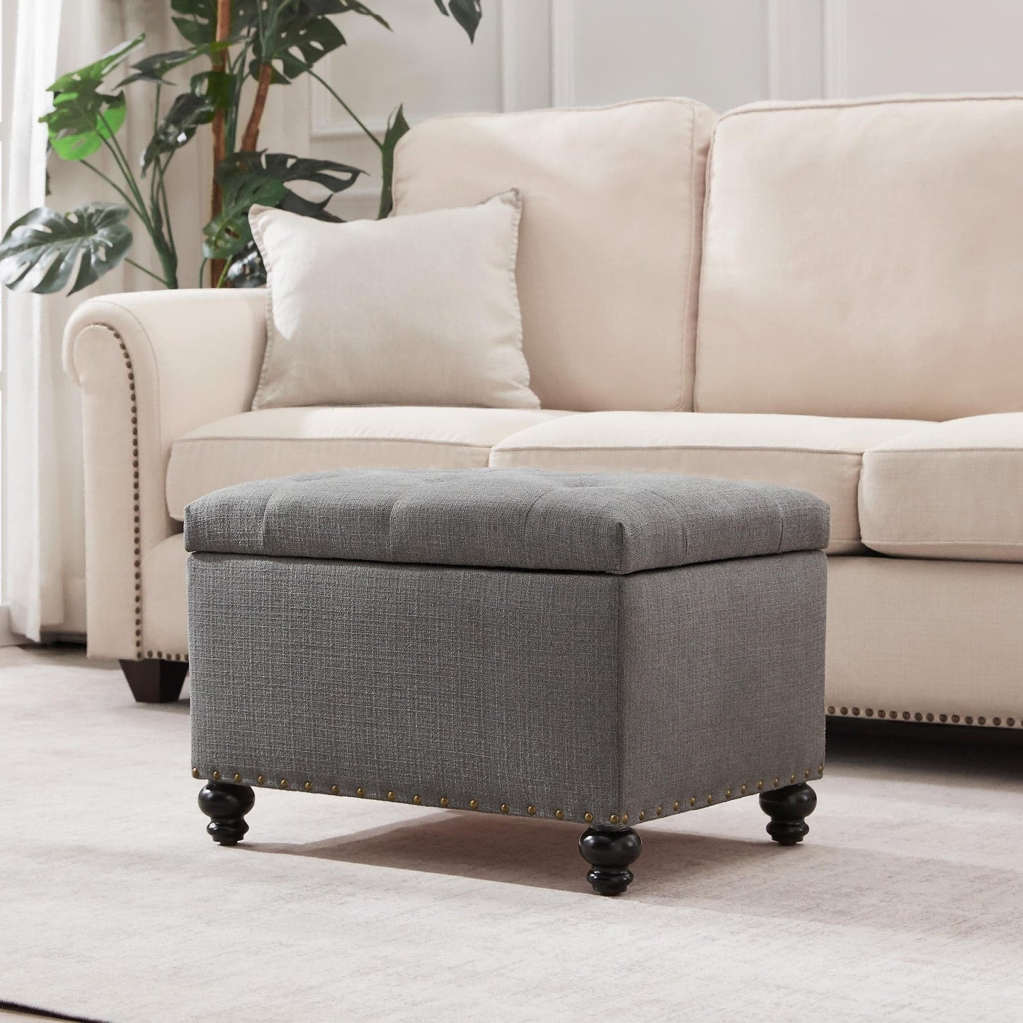 Tufted Storage Ottoman Bench, Rectangular Footstool