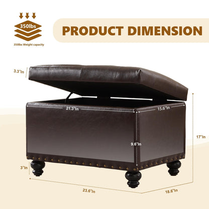 Tufted Storage Ottoman Bench, Rectangular Footstool