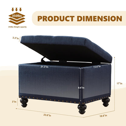 Tufted Storage Ottoman Bench, Rectangular Footstool