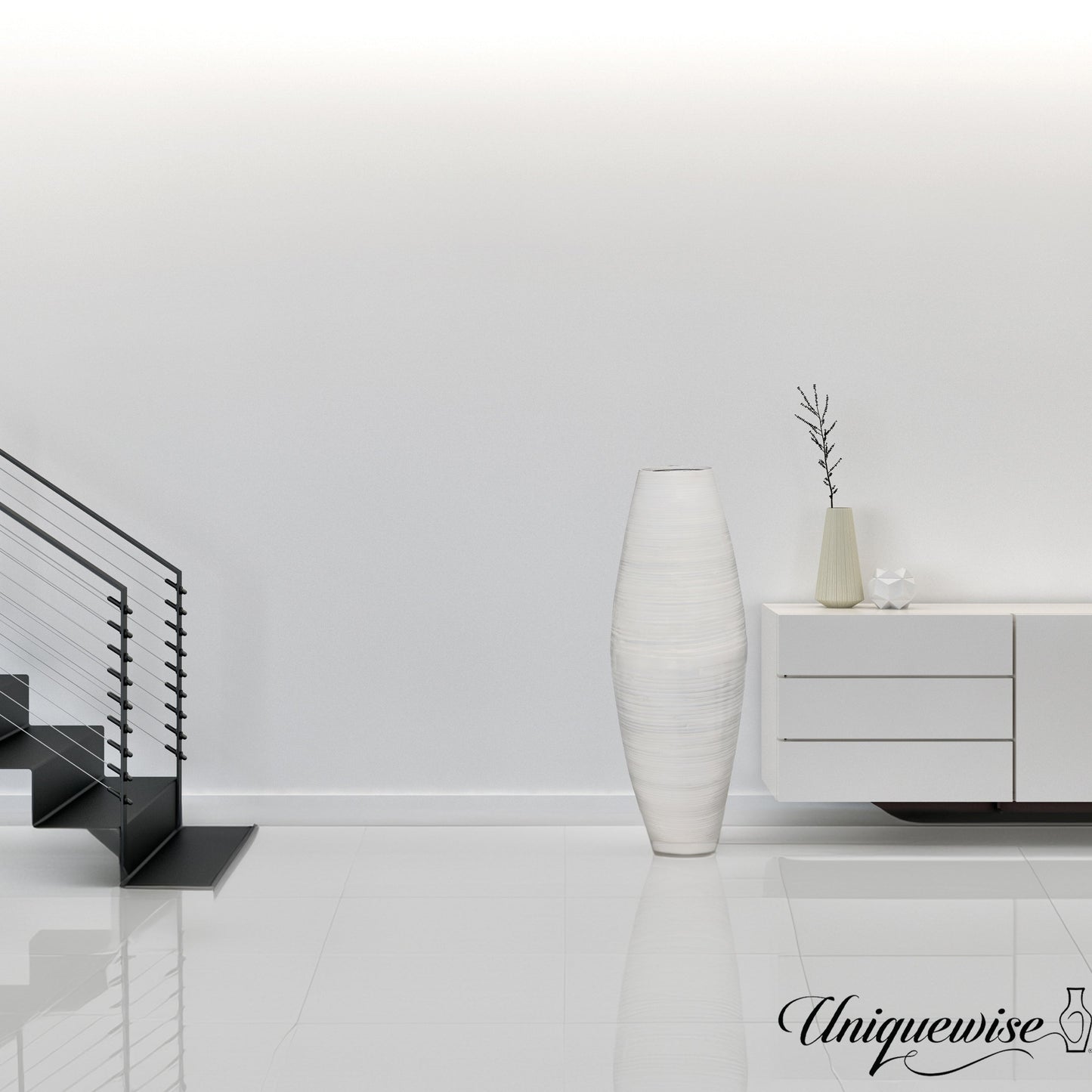 Uniquewise Tall Cylinder Bamboo Floor Vase Decorative Accent for Hotel Lobbies and Spa, Perfect Decor for Living Room or Hallway