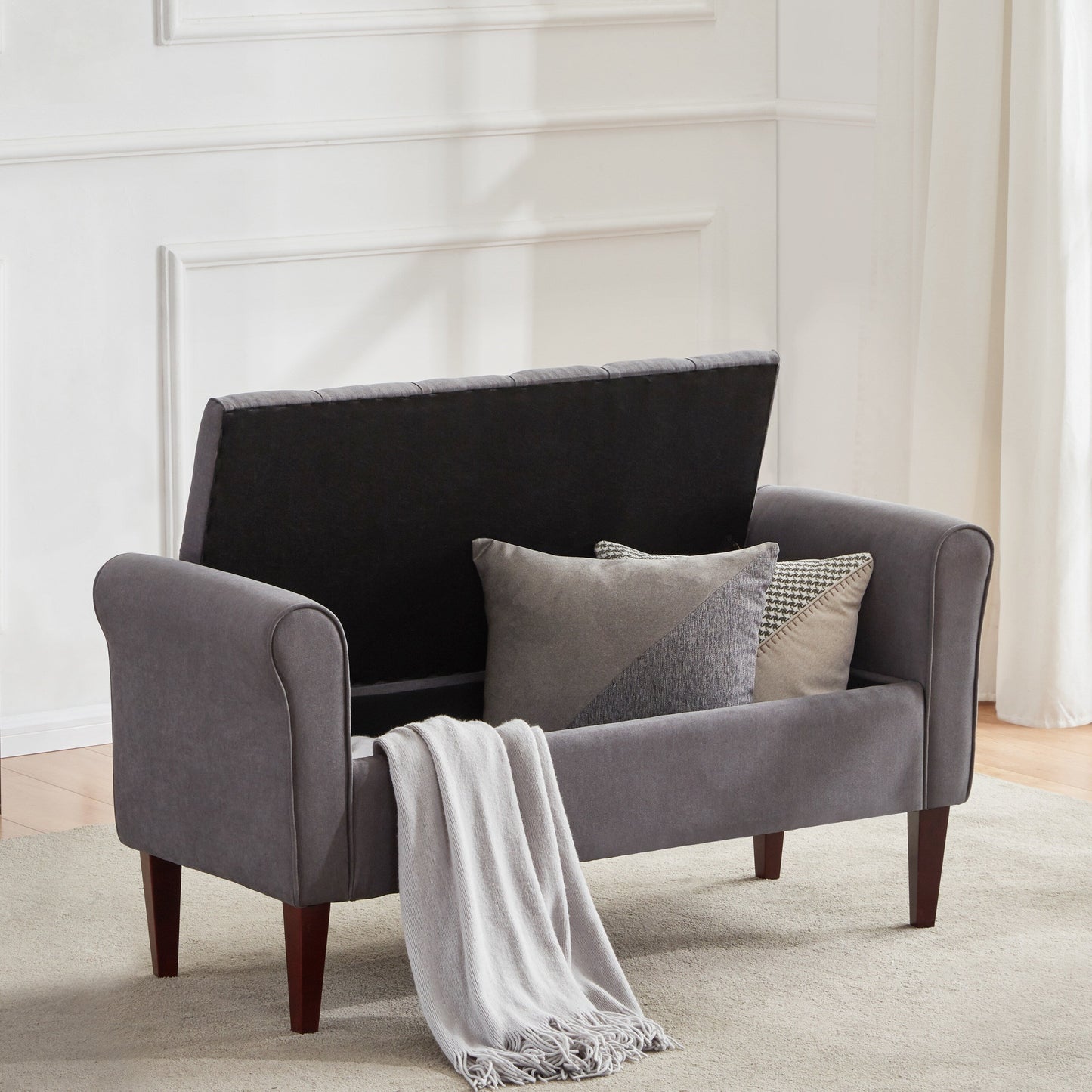 Banc de rangement rembourré, banc d'entrée avec dessus rabattable touffeté, 50,4 pouces