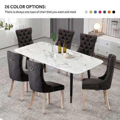 Chaise de salle à manger capitonnée en velours avec pieds en bois massif, lot de 6