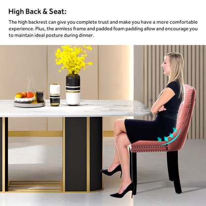 Chaise de salle à manger capitonnée en velours avec pieds en bois massif, lot de 6