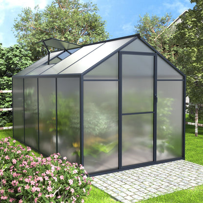 Serre de jardin en aluminium VEIKOUS avec ventilation de toit réglable et porte verrouillable, gris