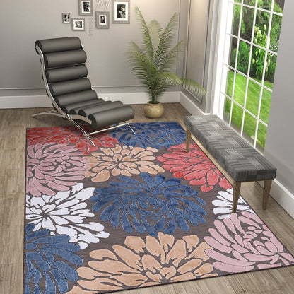 VILLADECOR Floral Indoor Outdoor Area Rug Low High Pile Rugs For Patio