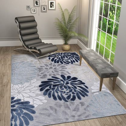 VILLADECOR Floral Indoor Outdoor Area Rug Low High Pile Rugs For Patio