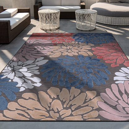 VILLADECOR Floral Indoor Outdoor Area Rug Low High Pile Rugs For Patio