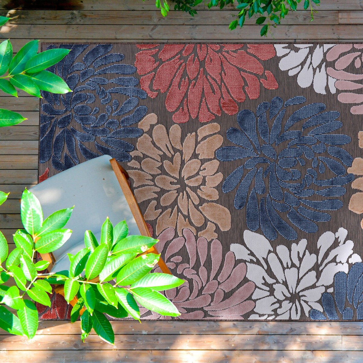 VILLADECOR Floral Indoor Outdoor Area Rug Low High Pile Rugs For Patio