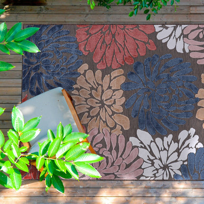 VILLADECOR Floral Indoor Outdoor Area Rug Low High Pile Rugs For Patio