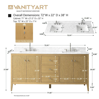Meuble-lavabo double vasque Vanity Art 72 avec plateau en marbre reconstitué