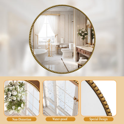 Vintage Round Bathroom Mirror with Beaded Frame