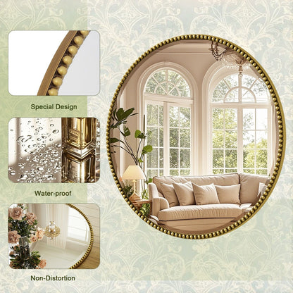 Vintage Round Bathroom Mirror with Beaded Frame