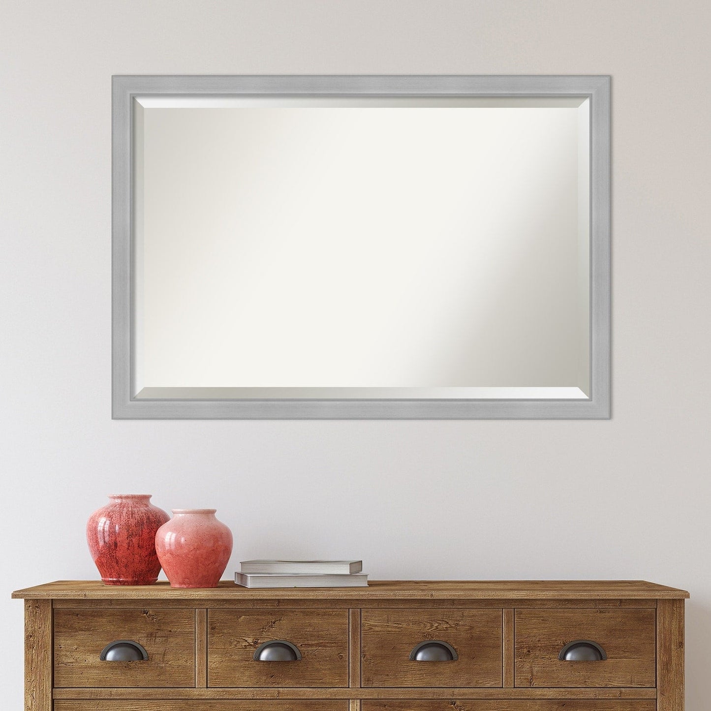 Beveled Bathroom Wall Mirror - Vista Brushed Nickel Frame