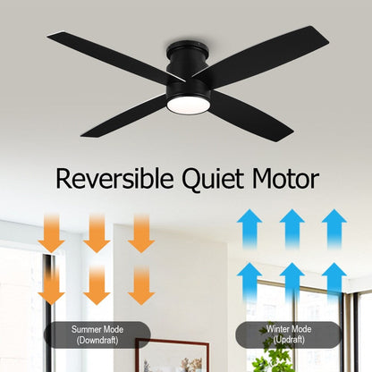 Ventilateur de plafond encastré WINGBO 44/52 pouces avec éclairage et télécommande, 4 pales réversibles