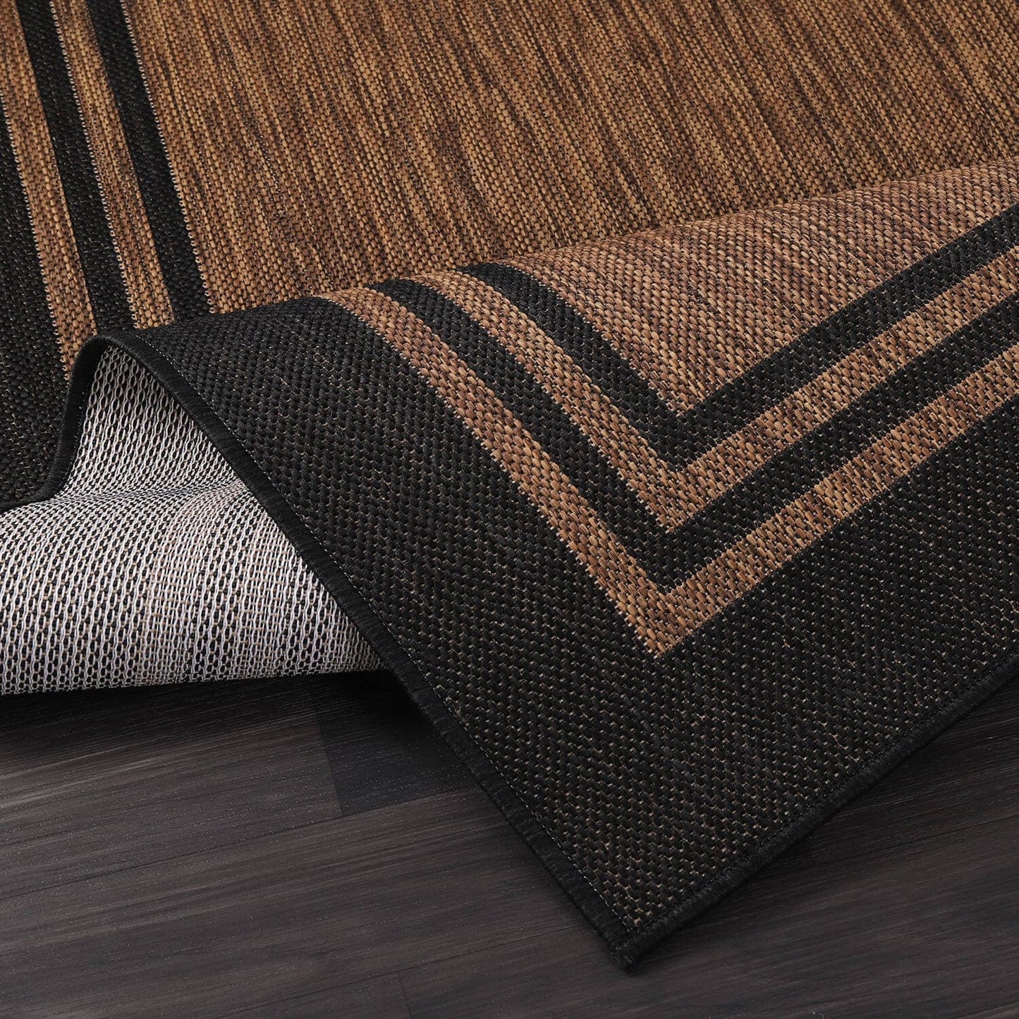 Washable Bordered Indoor Outdoor Rug for Patio, Deck, Porch